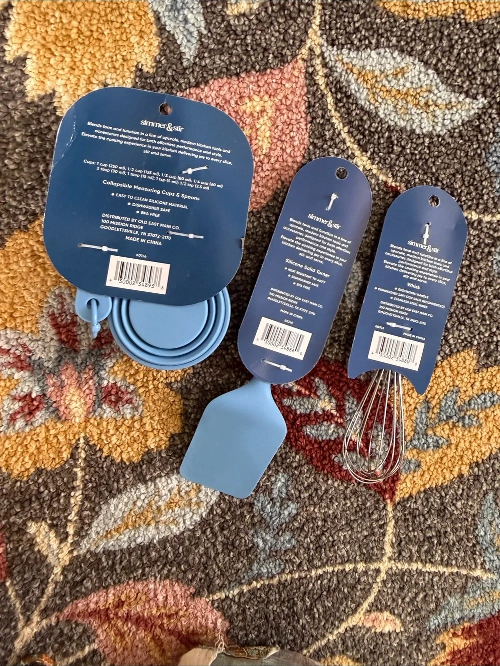 New Kitchen Essentials - Blue Silicone Measuring Cups, Spoons Whisk & Spatula